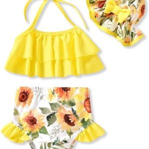 Toddler Baby Girls Swimsuit with Hat